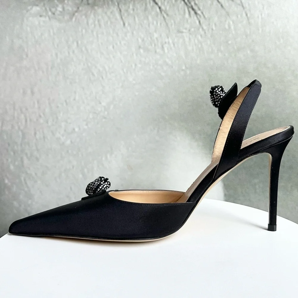 🌺MACH & MACH🌺 Wonder Tulip Satin Slingback Pumps Black Size: 38 - Picture 8 of 14